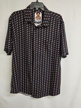 JK Collection Old Smoke AOP Digital Shirt Mens XLARGE Print Button Up Black Red